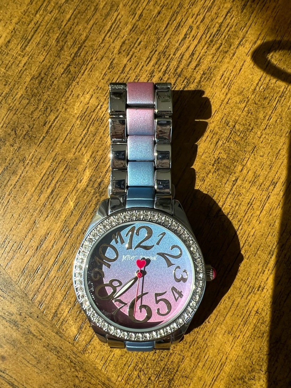 Betsey Johnson Purple-to-Blue Gradient Crystal Bezel Watch